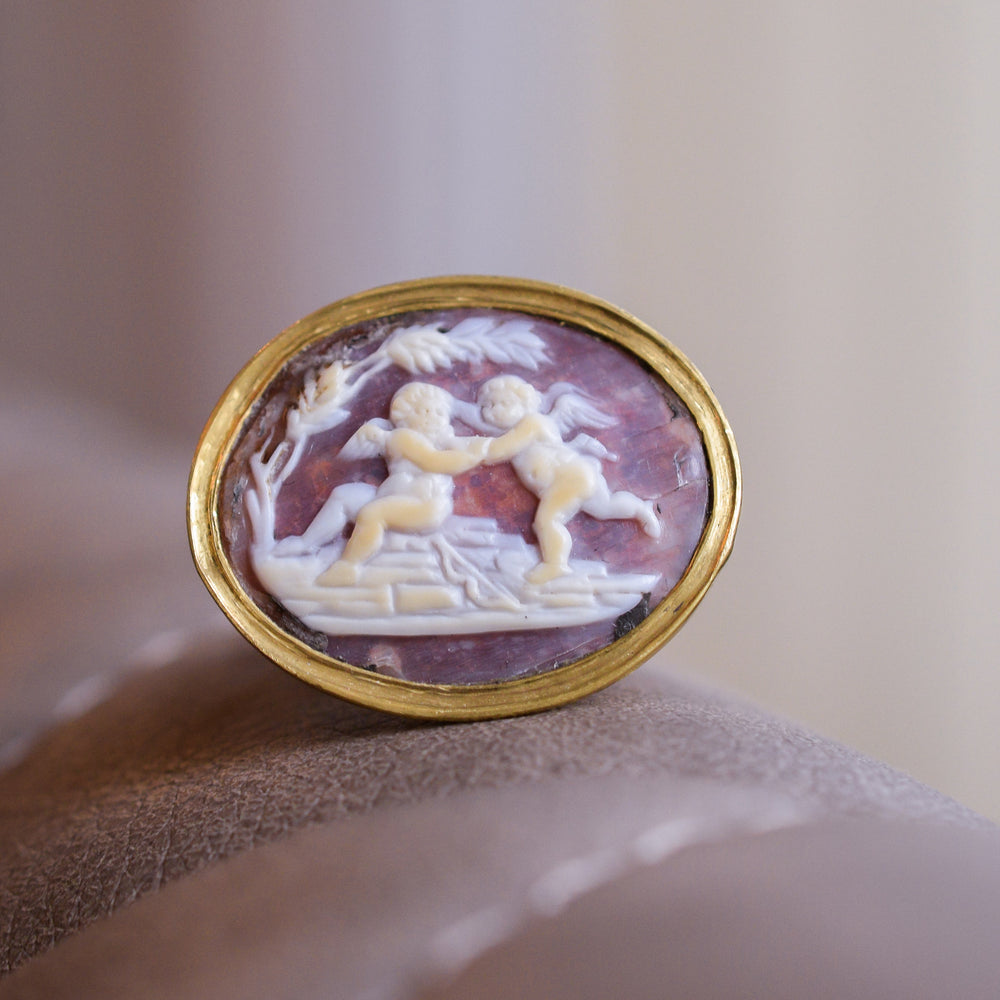 Georgian Cherubs At Play Shell Cameo Ring