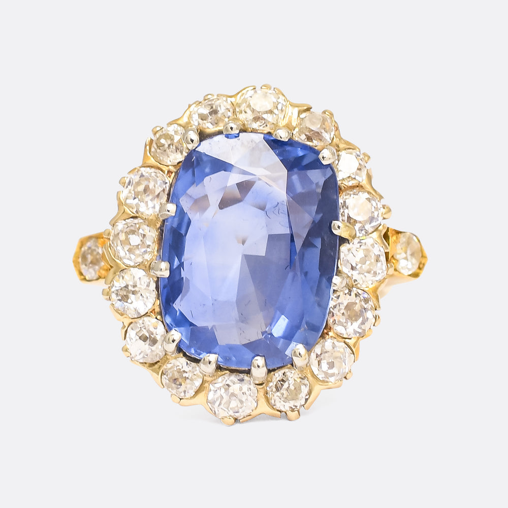 Victorian 13.5ct Burma Sapphire & Diamond Cluster Ring