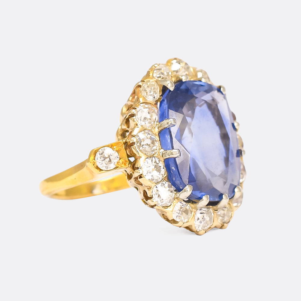 Victorian 13.5ct Burma Sapphire & Diamond Cluster Ring