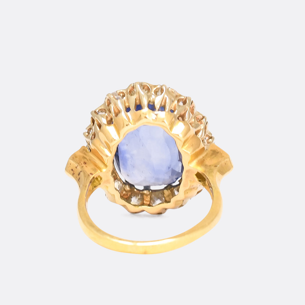 Victorian 13.5ct Burma Sapphire & Diamond Cluster Ring
