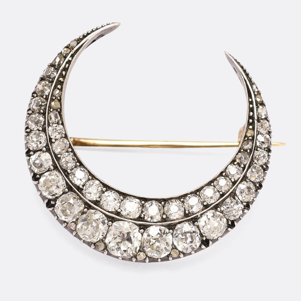 Victorian 3.0ct Old Cut Diamond Crescent Moon Brooch Pendant