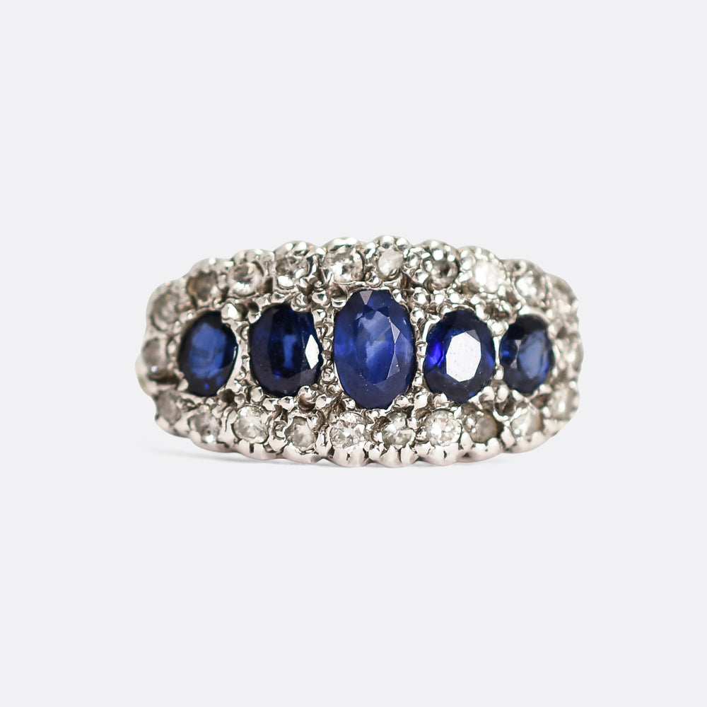 Victorian 5-Stone Sapphire & Diamond Cluster Ring