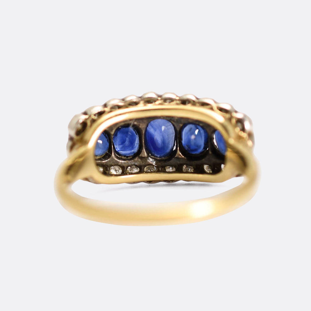 Victorian 5-Stone Sapphire & Diamond Cluster Ring