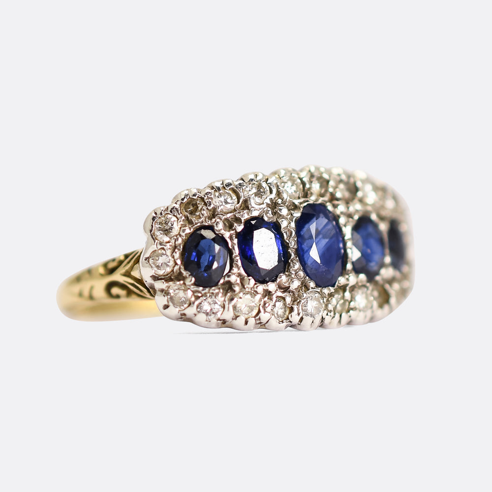 Victorian 5-Stone Sapphire & Diamond Cluster Ring