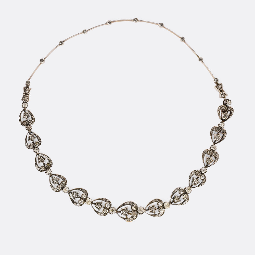 Victorian 6.0ct Diamond Heart Necklace & Bracelet Set