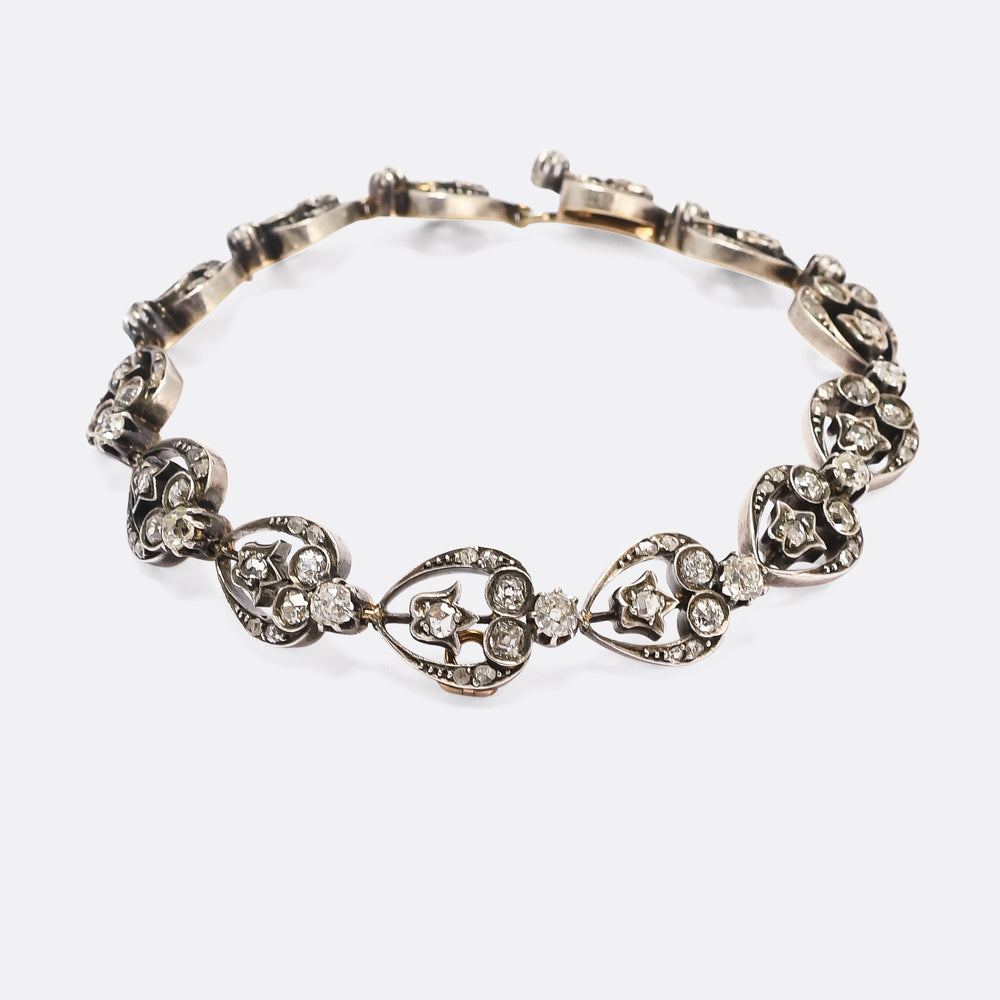Victorian 6.0ct Diamond Heart Necklace & Bracelet Set