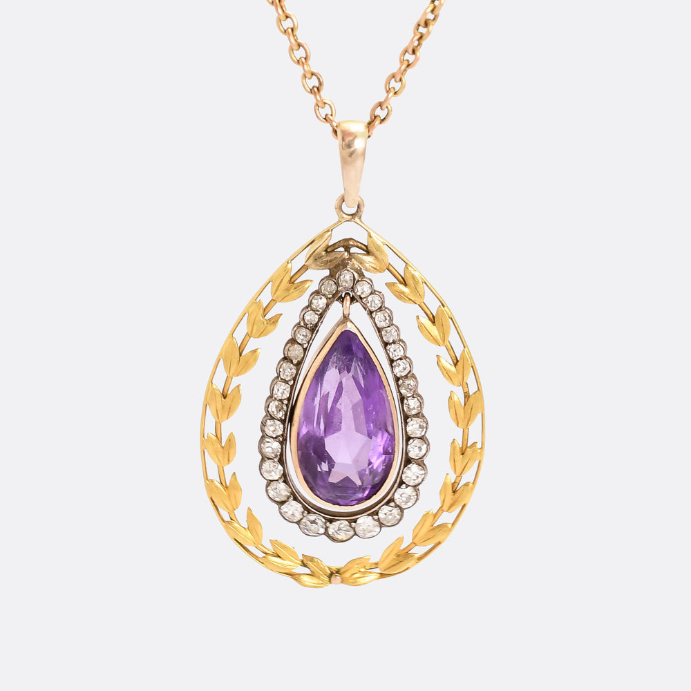 Victorian Amethyst & Diamond Laurel Pendant