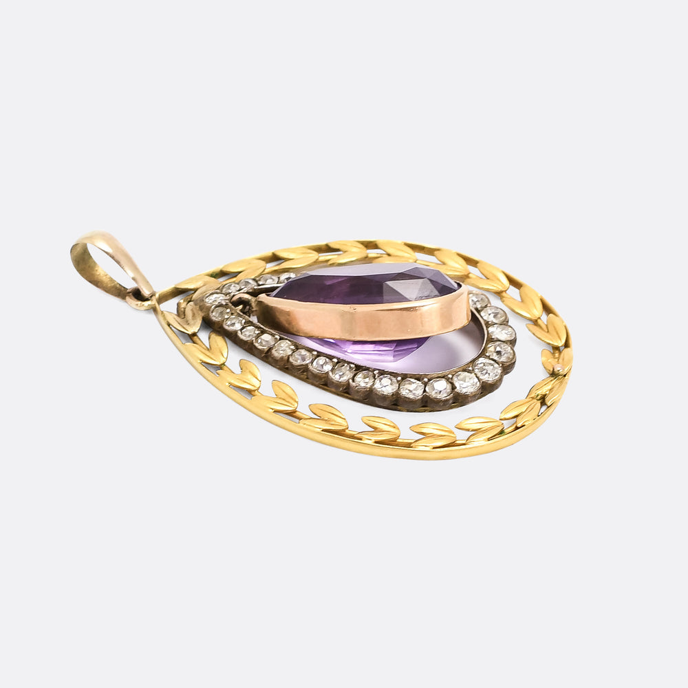 Victorian Amethyst & Diamond Laurel Pendant