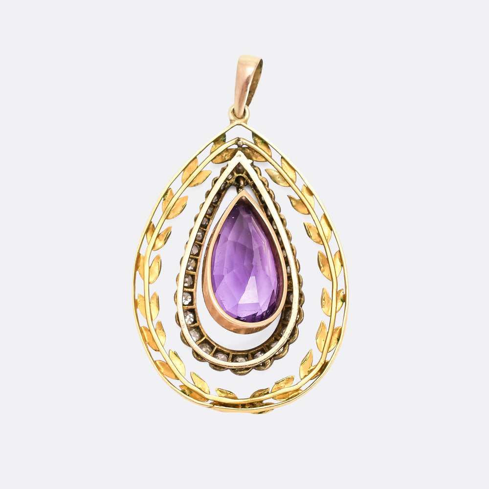 Victorian Amethyst & Diamond Laurel Pendant