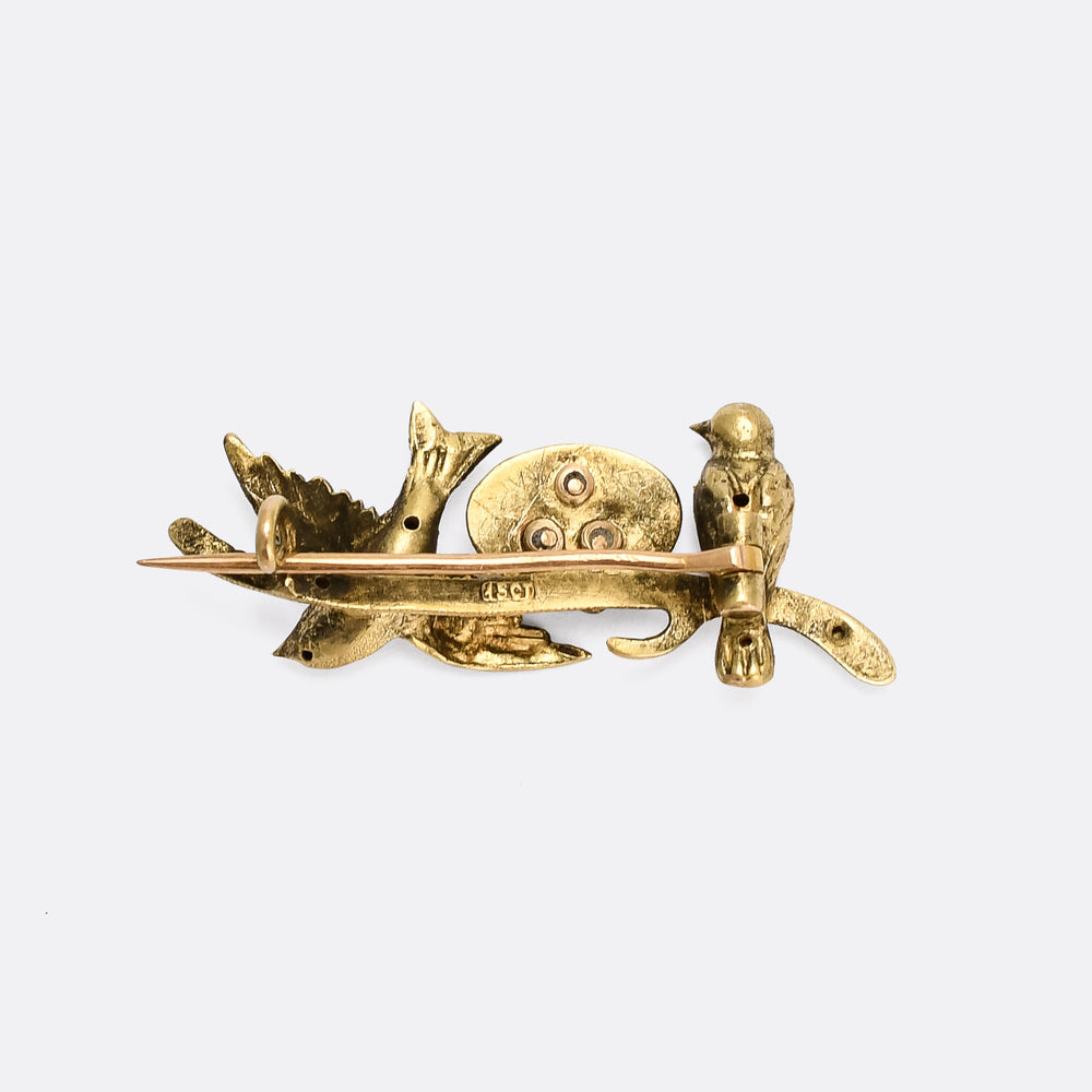 Victorian Birds and Nest Brooch