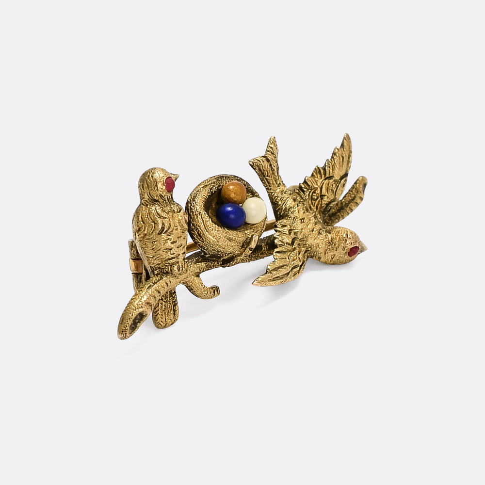 Victorian Birds and Nest Brooch