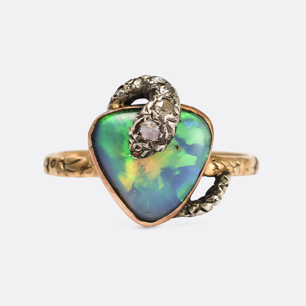 Victorian Black Opal & Diamond Snake Ring