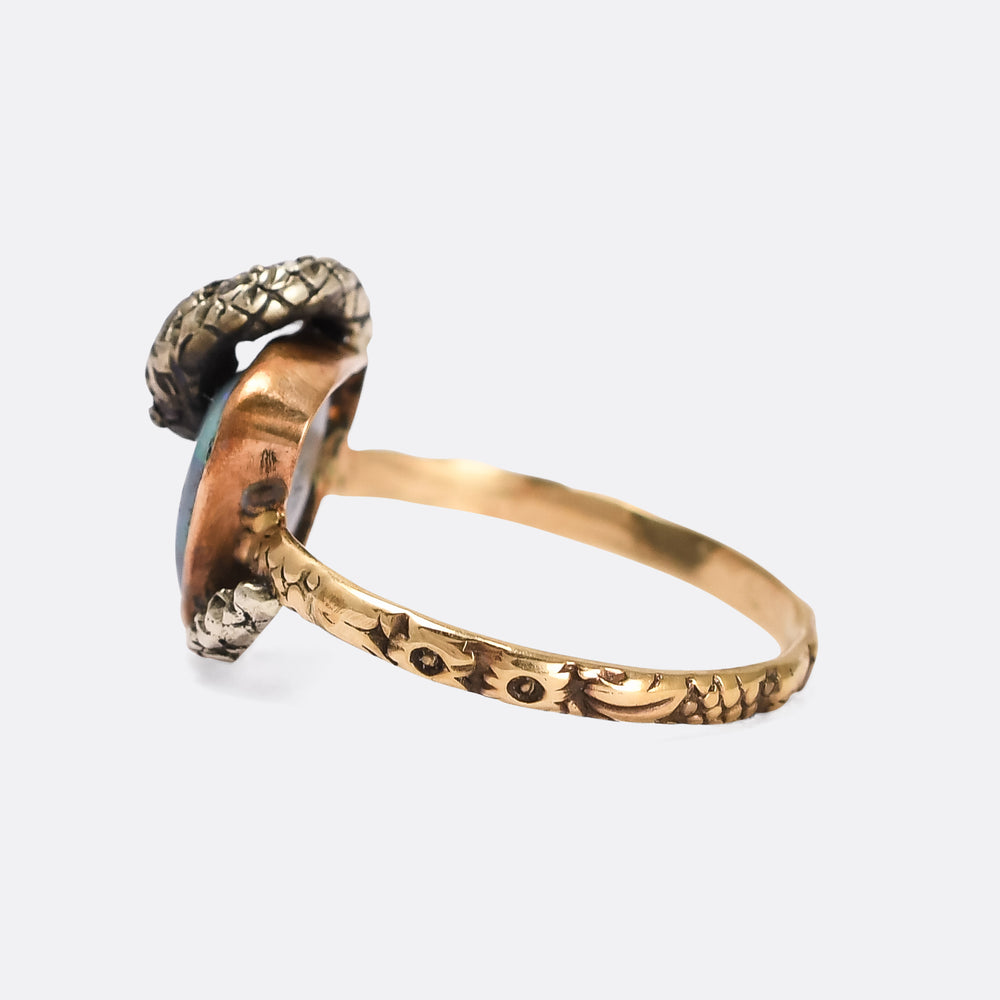 Victorian Black Opal & Diamond Snake Ring