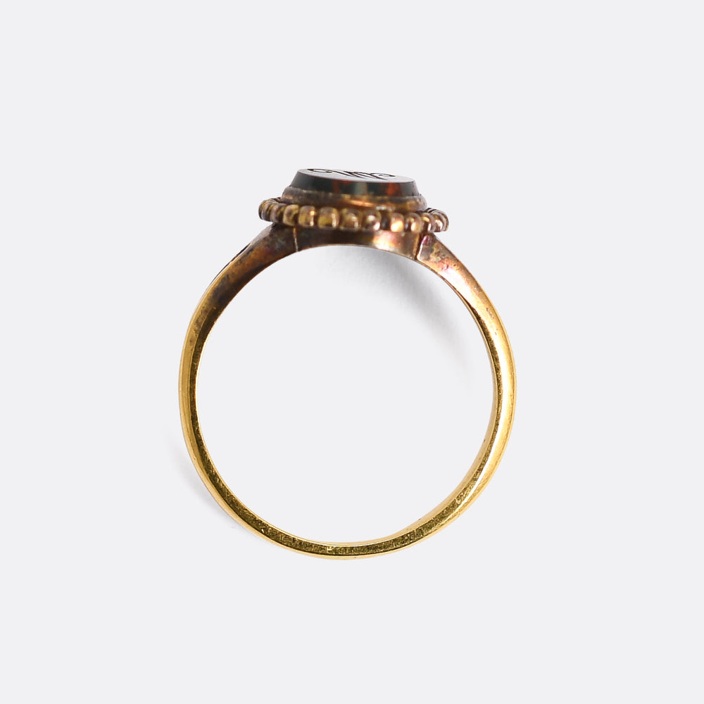 Victorian Bloodstone M Intaglio Signet Ring