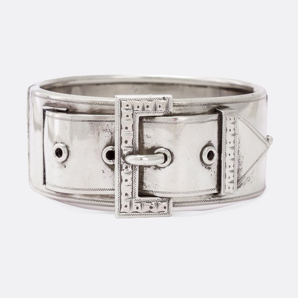Victorian Buckle & Strap Silver Cuff Bangle