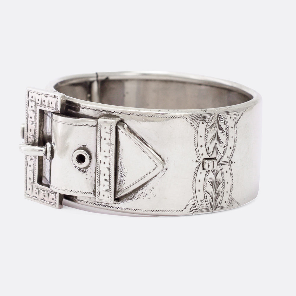 Victorian Buckle & Strap Silver Cuff Bangle