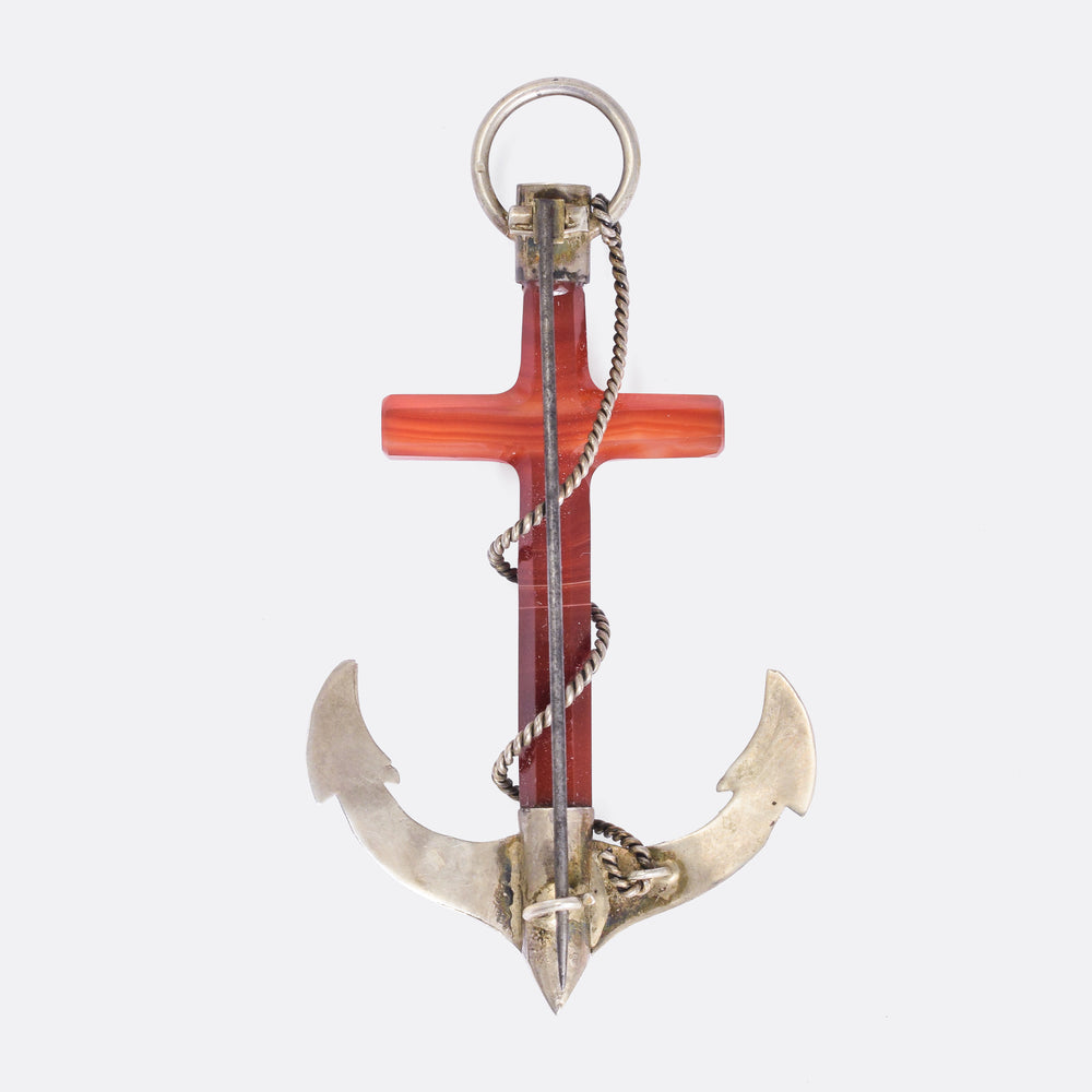 Victorian Carnelian Anchor & Cross Brooch