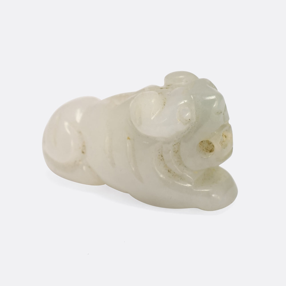 Victorian Carved Mutton Fat Jade Guard Dog Pendant