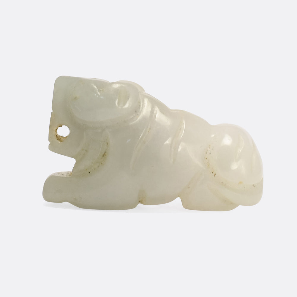 Victorian Carved Mutton Fat Jade Guard Dog Pendant