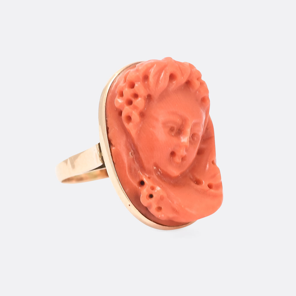Victorian Coral Ampelos Cameo Ring
