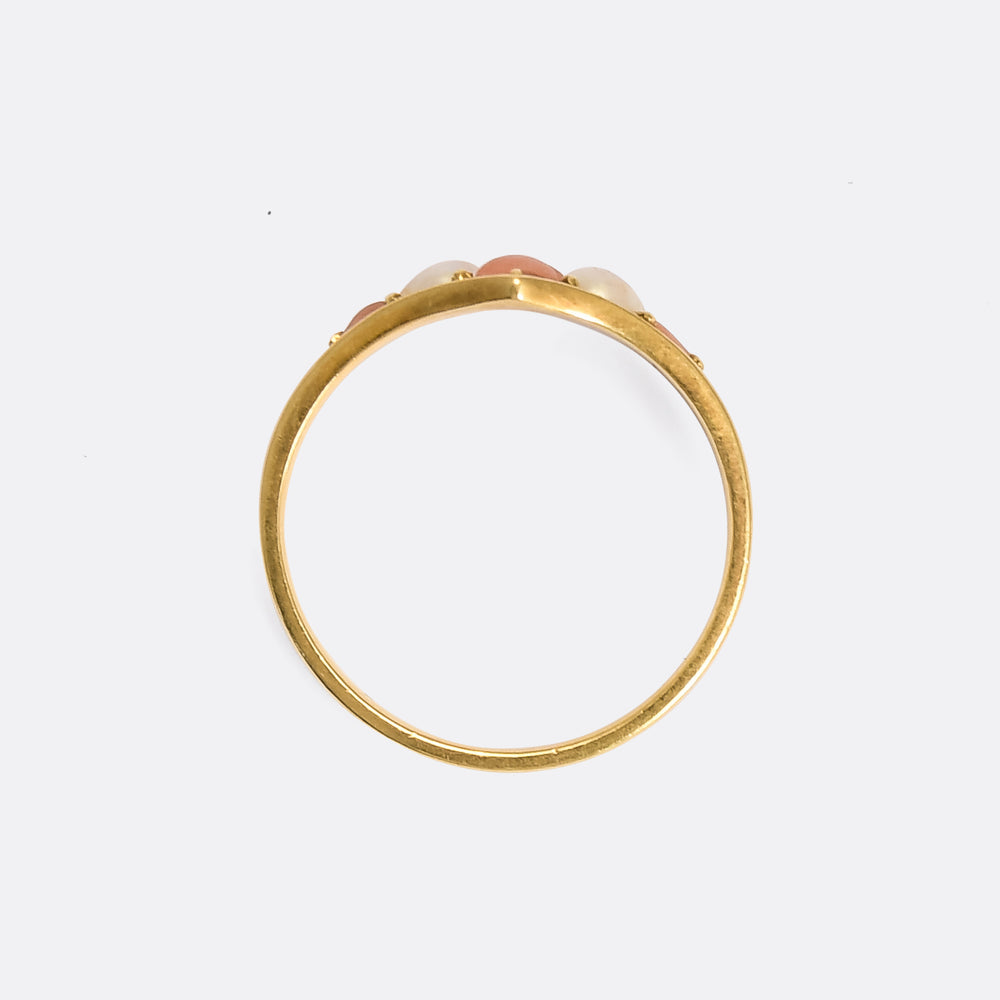 Victorian Coral & Pearl Cluster Ring