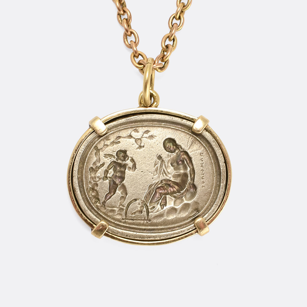 Victorian Cupid & Psyche Silver Intaglio Pendant
