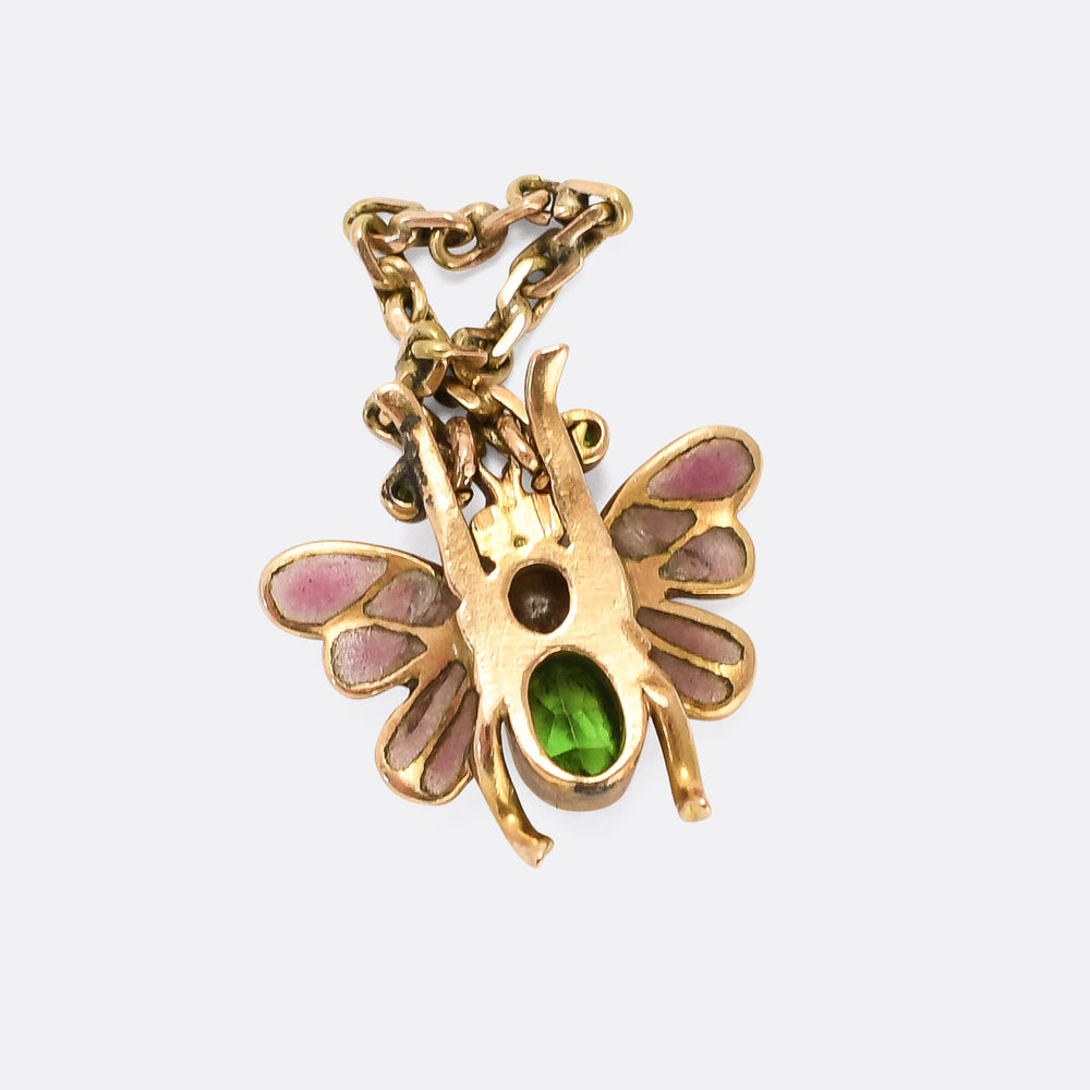 Victorian Demantoid Garnet & Pearl Plique-à-Jour Pendant