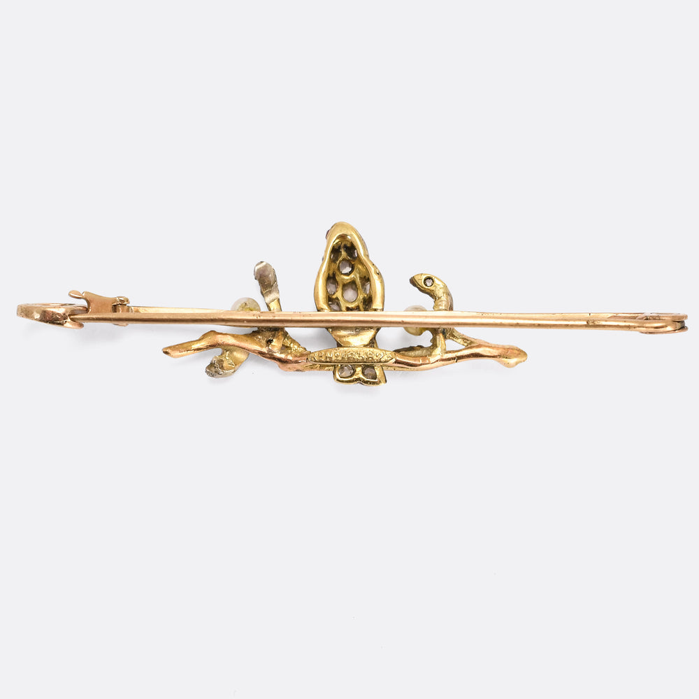 Victorian Diamond Robin & Mistletoe Bar Brooch