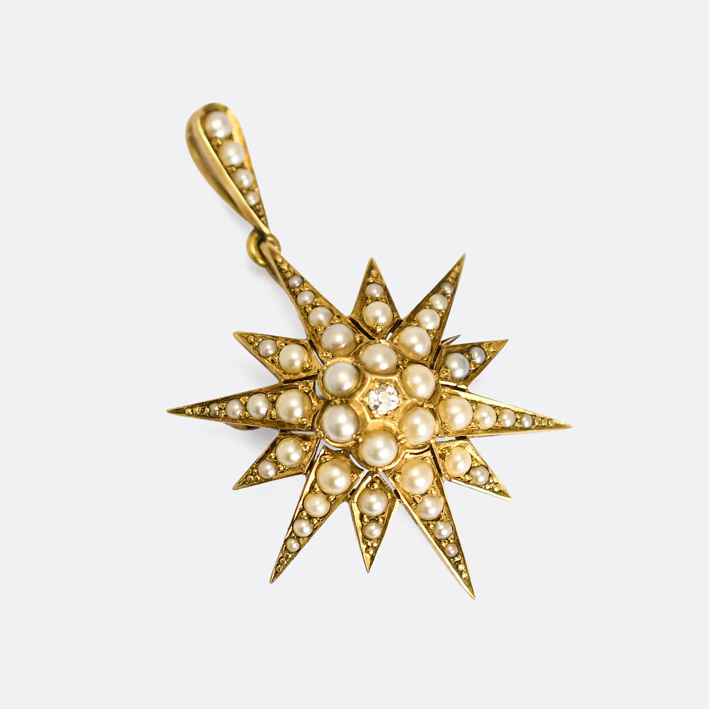 Victorian Diamond & Pearl Star Pendant