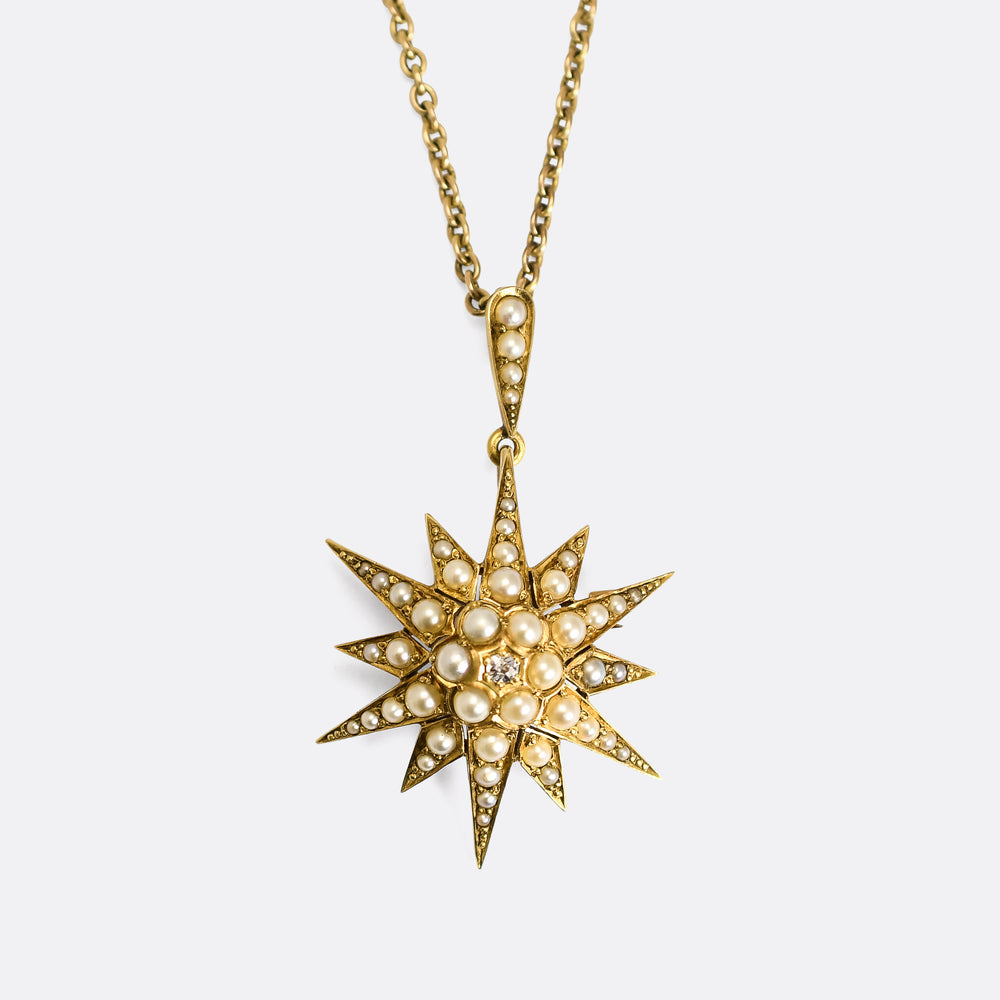Victorian Diamond & Pearl Star Pendant