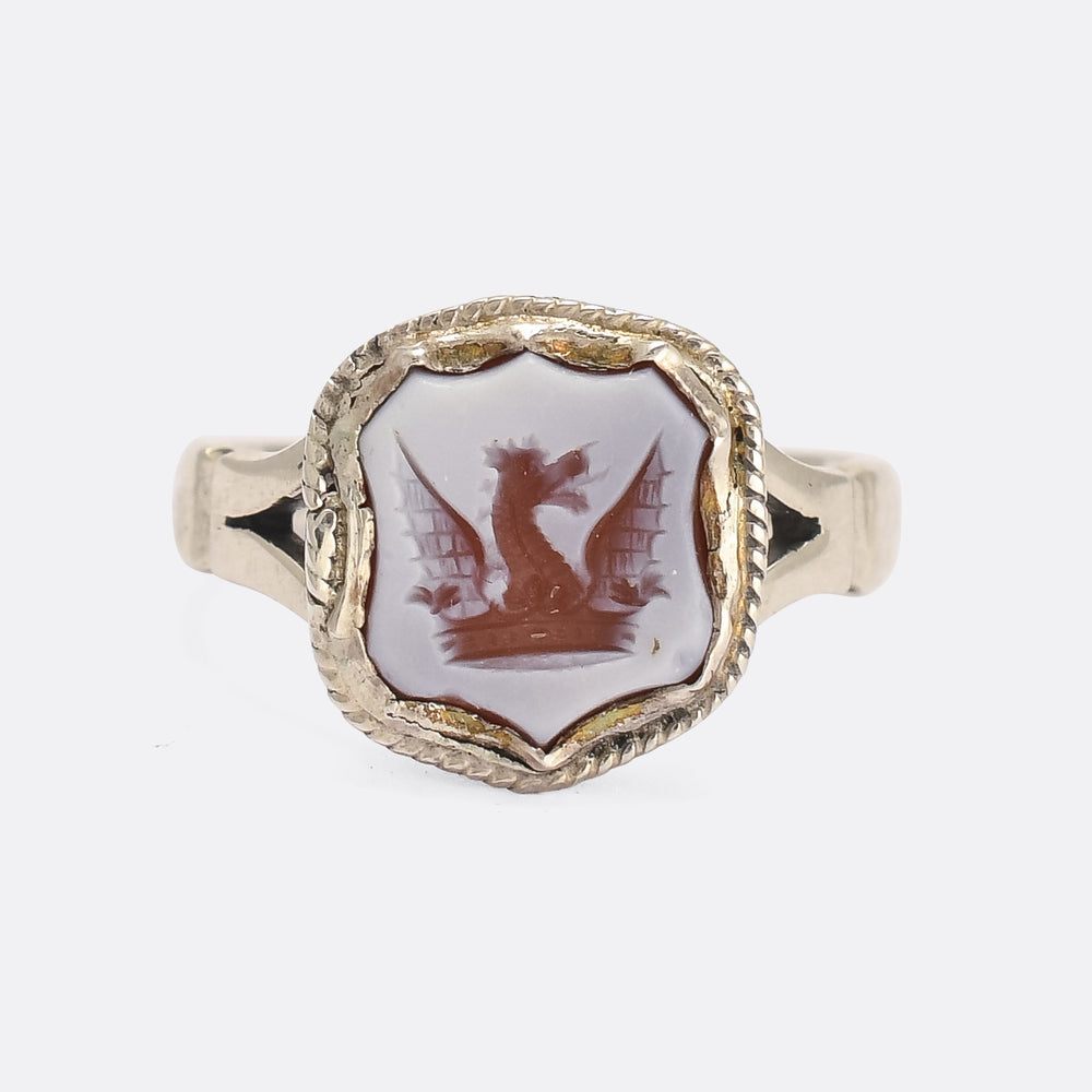 Victorian Dragon Intaglio Shield Signet Ring