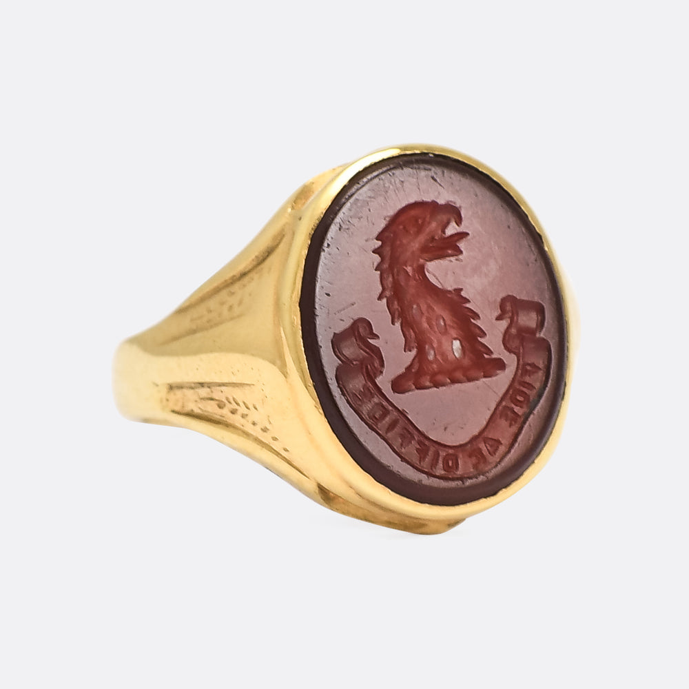 Victorian Eagle Intaglio Signet Ring FIDE AC DIFFIDE