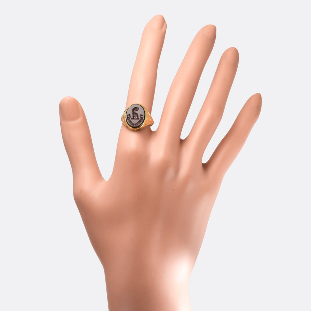 Victorian Eagle Intaglio Signet Ring FIDE AC DIFFIDE