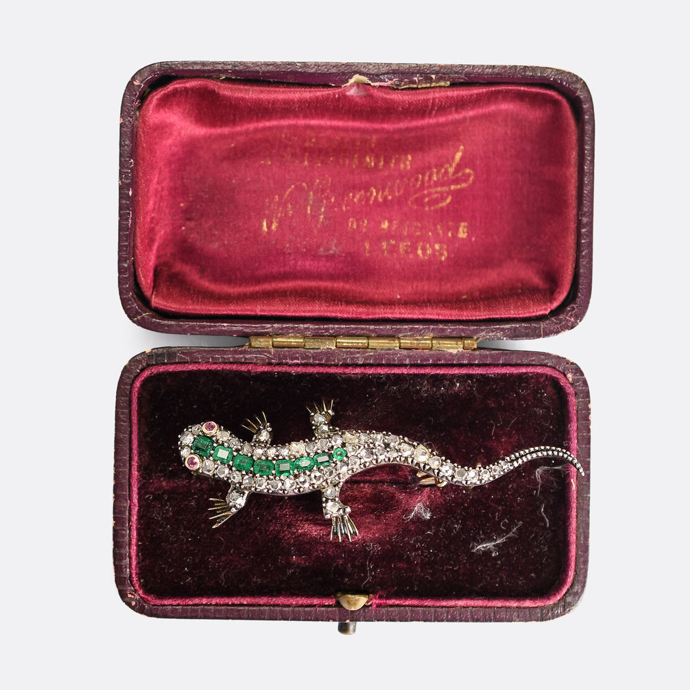 Victorian Emerald & Diamond Salamander Brooch