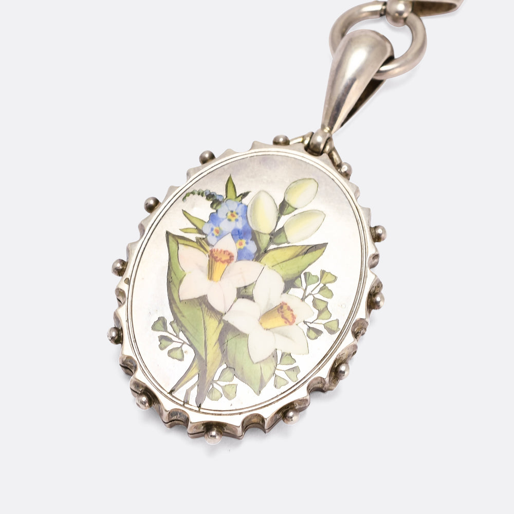 Victorian Enamel Language of Flowers Locket & Collar Necklace