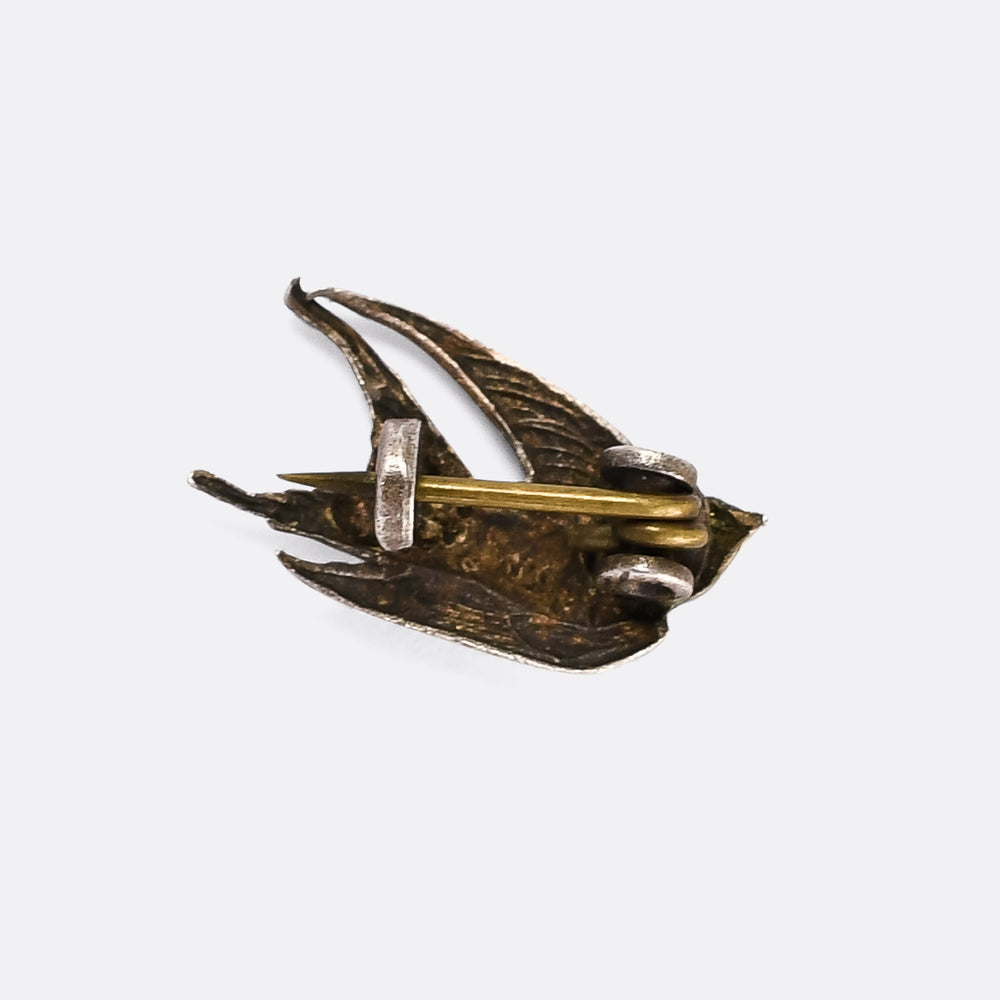Victorian Enamel Tiny Swallow Brooch