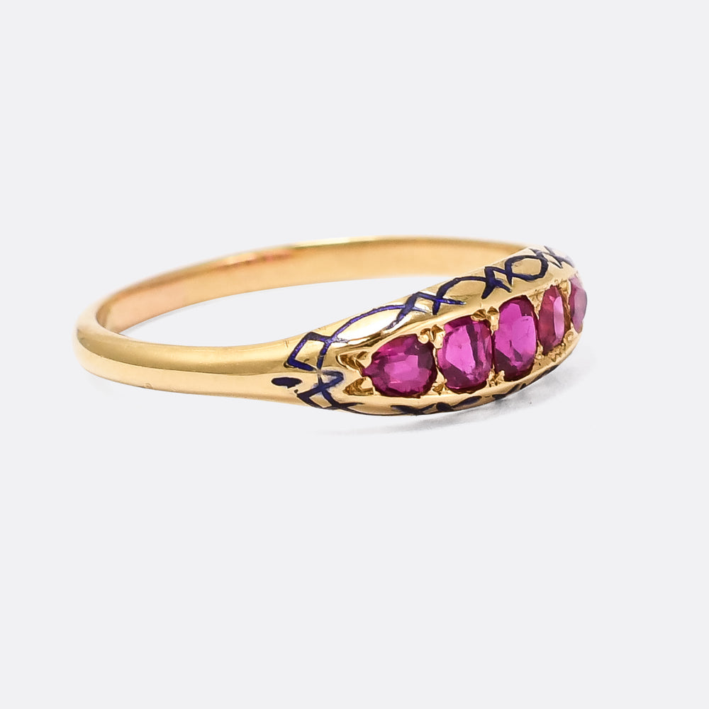 Victorian Enamelled Ruby 5-Stone Ring