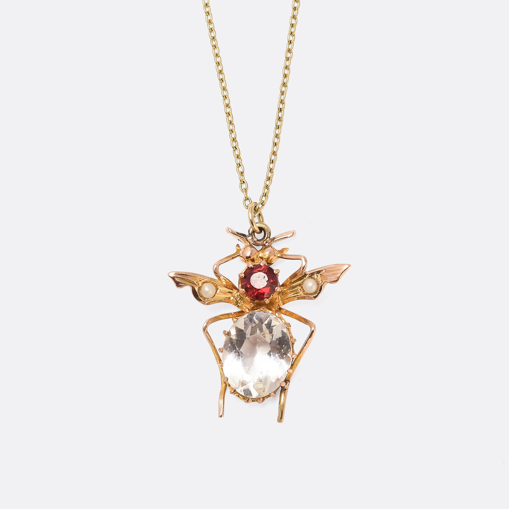 Victorian Garnet & Rock Crystal Bee Pendant