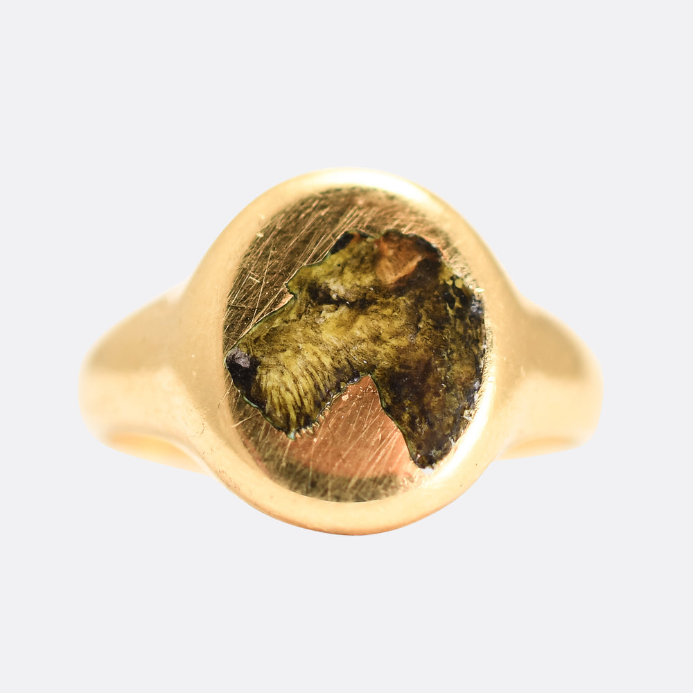 Victorian Gold Enamelled Dog Signet Ring