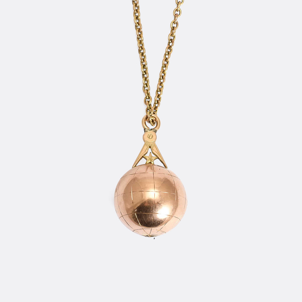 Victorian Gold Masonic Globe Fob Pendant