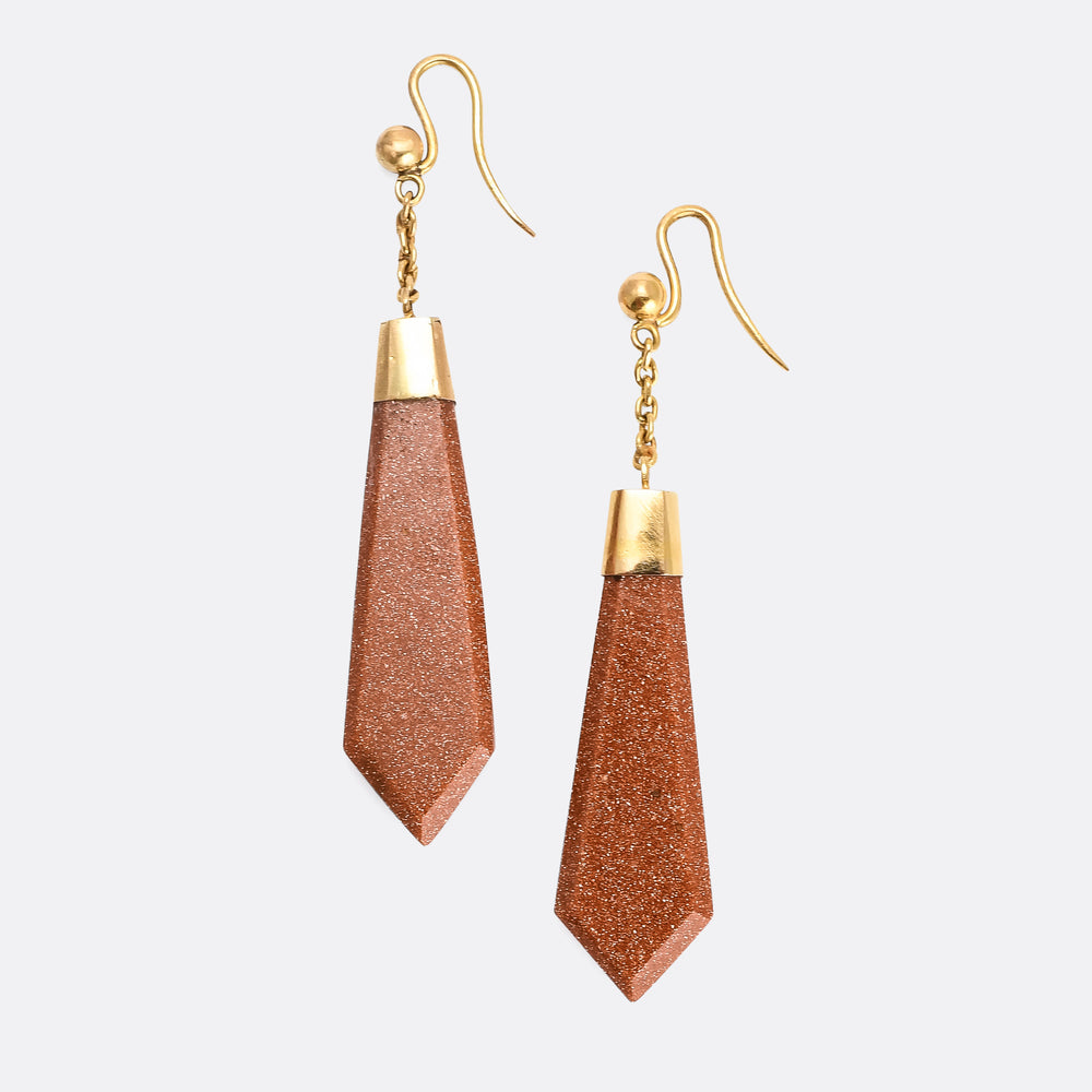 Victorian Goldstone Torpedo Earrings