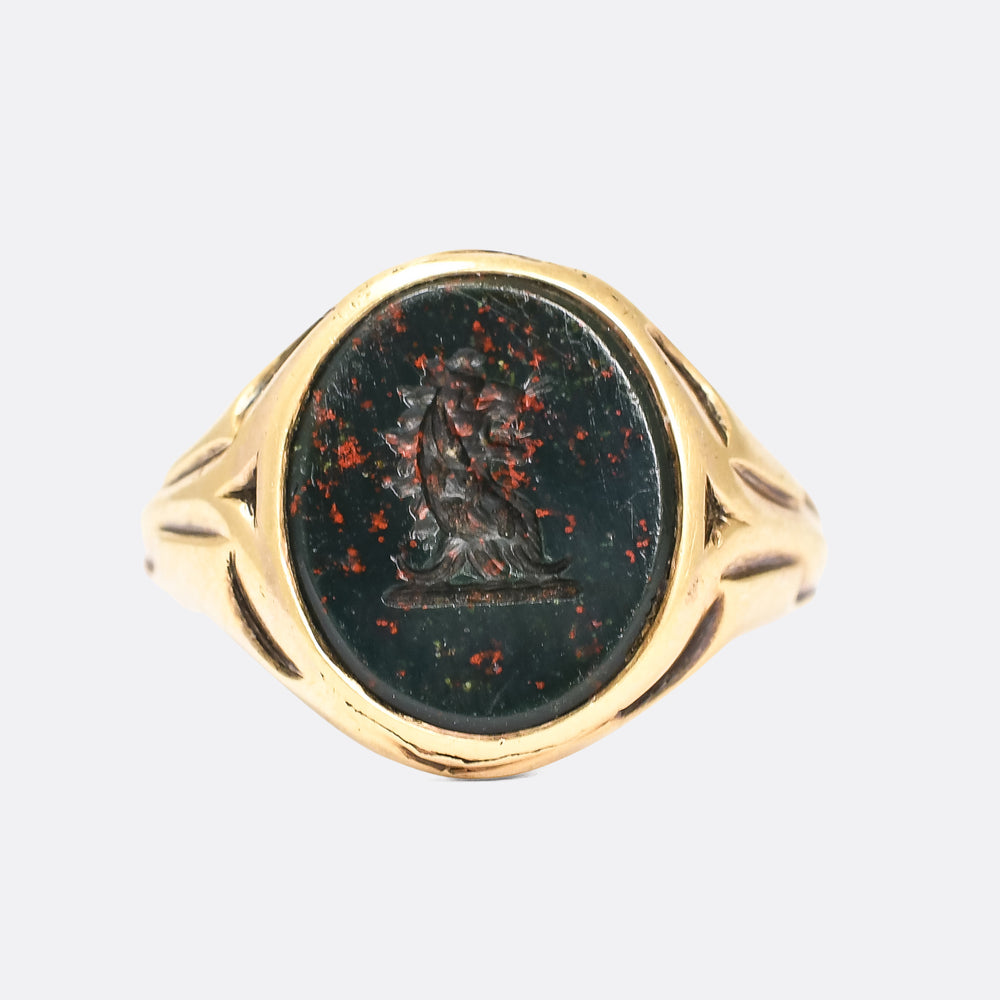 Victorian Heraldic Lion's Head Intaglio Signet Ring