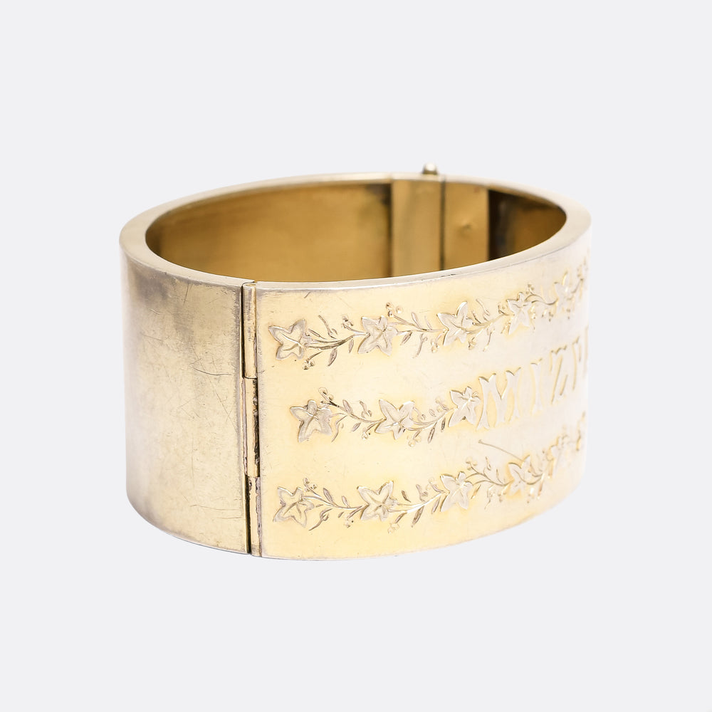 Victorian Ivy Leaf MIZPAH Silver Cuff