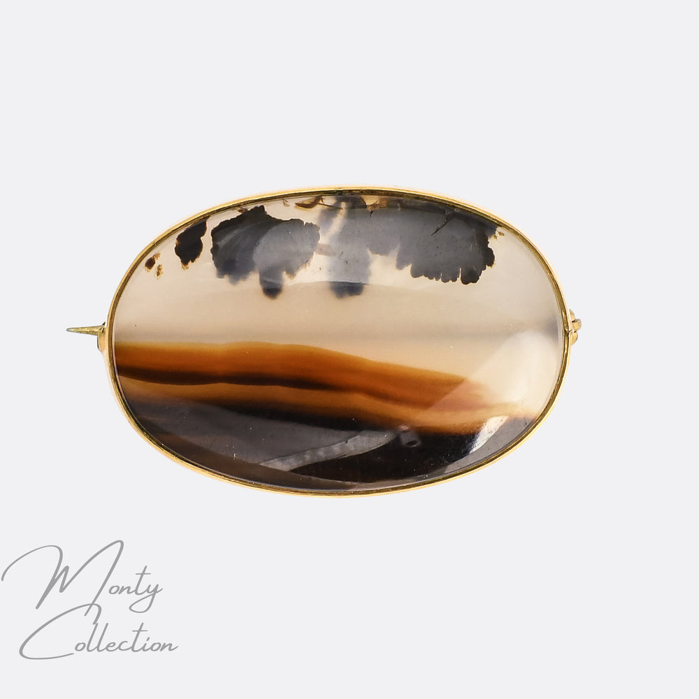 Victorian Landscape Agate Oval Brooch