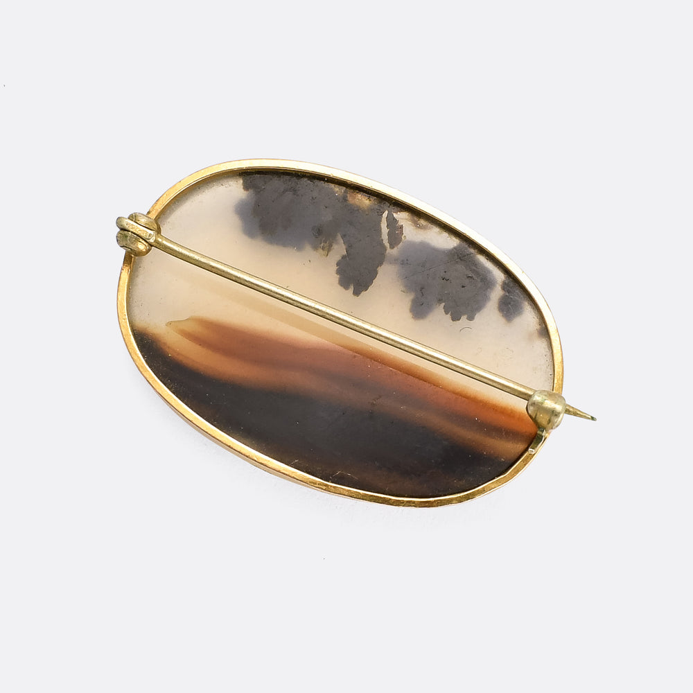Victorian Landscape Agate Oval Brooch