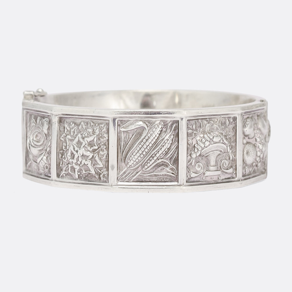 Victorian Language Of Flowers Silver Bangle