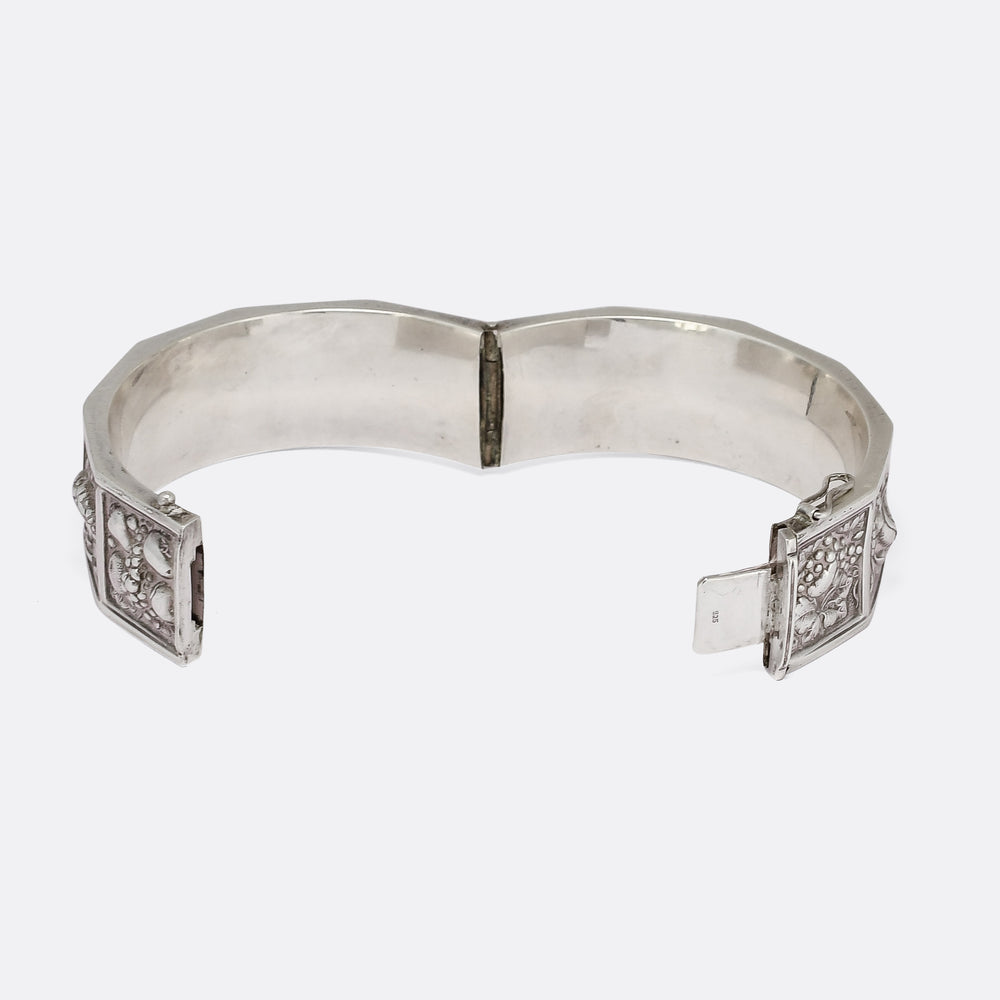 Victorian Language Of Flowers Silver Bangle