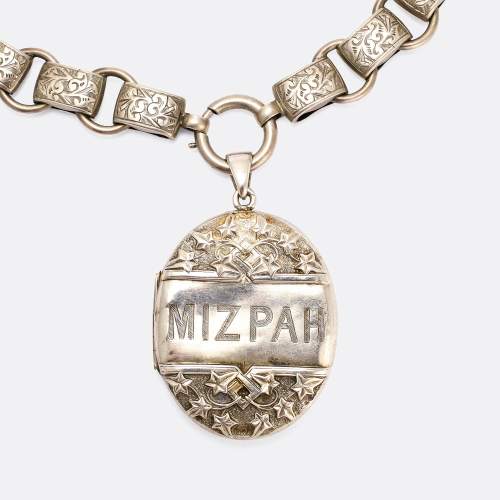 Victorian MIZPAH Silver Locket & Collar Necklace