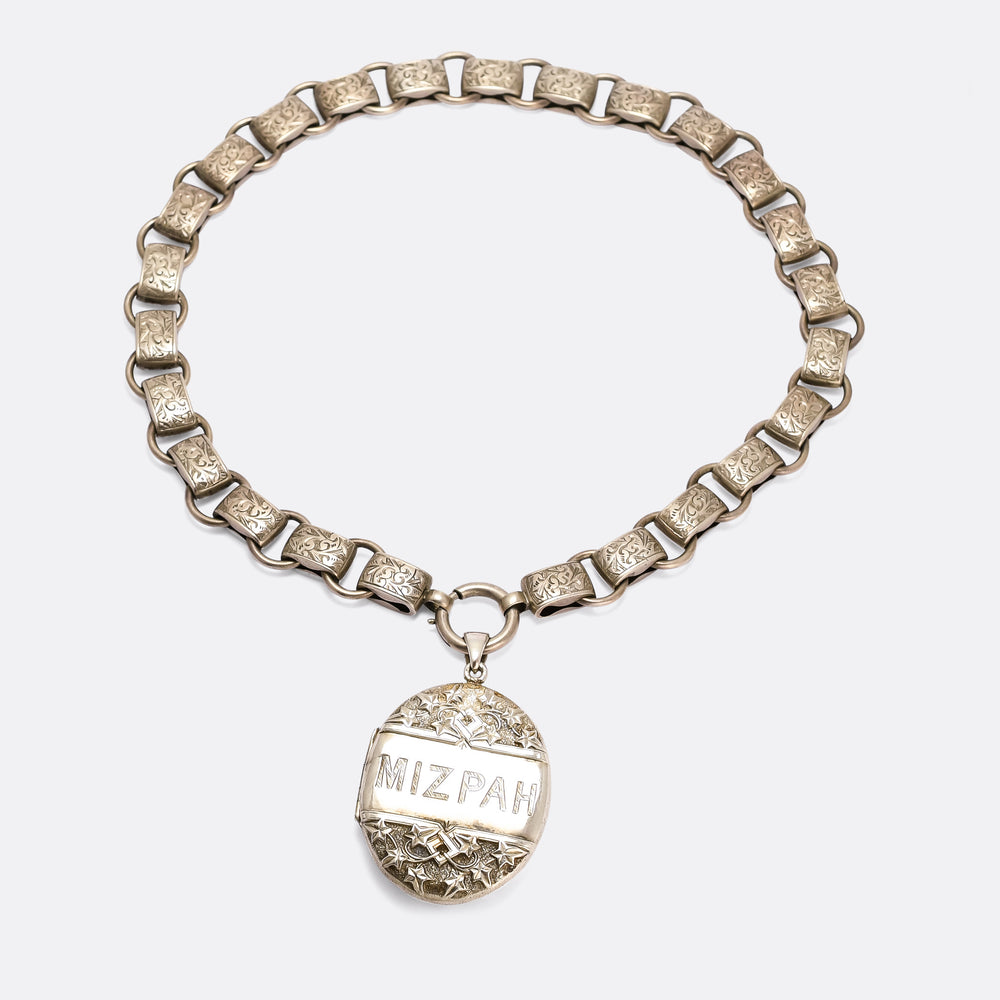 Victorian MIZPAH Silver Locket & Collar Necklace