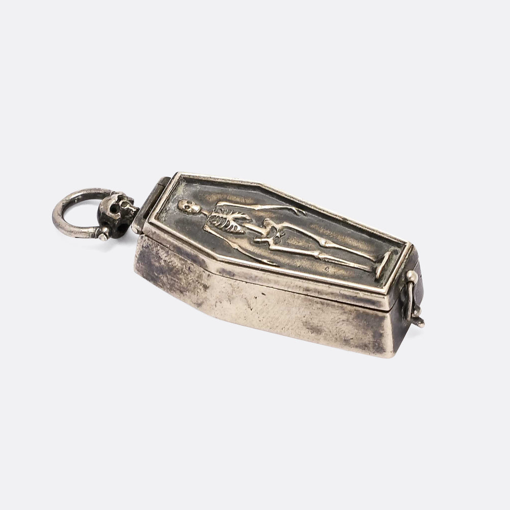 Victorian Memento Mori Skeleton & Coffin Pillbox Pendant